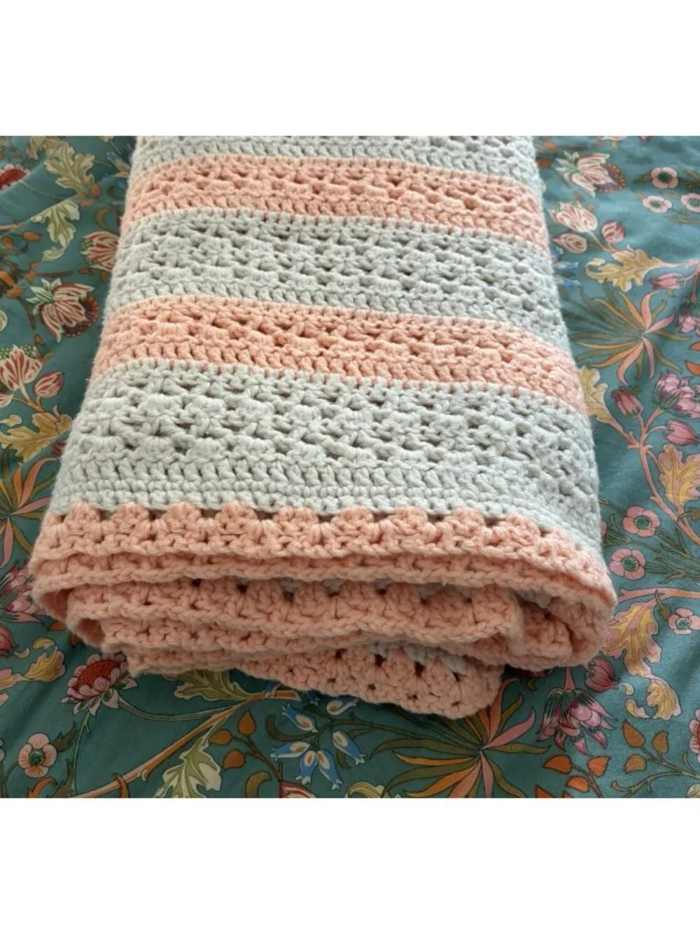 Vintage Handmade Crochet Blanket Afghan Multicolor Stripes 68 X 50 Pink Ivory